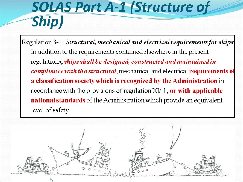 SOLAS Part A-1 (Structure of Ship)  Regulation 3-1: Structural, mechanical and electrical requirements